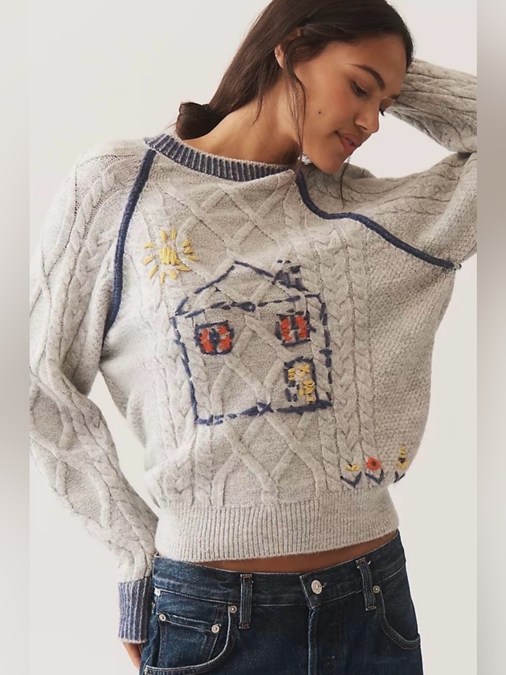 NWT Anthropologie Pilcro Cable-Knit Embroidered Cozy Home Sweater (Price Firm)